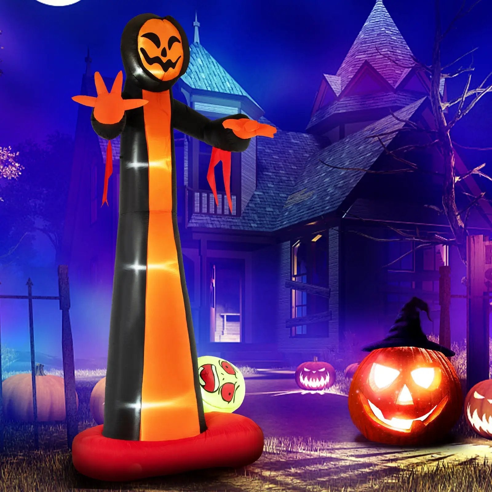 12 Feet Inflatable Grim Reaper Ghost with Built-in LED Lights and Scary Skull by DirectDeals