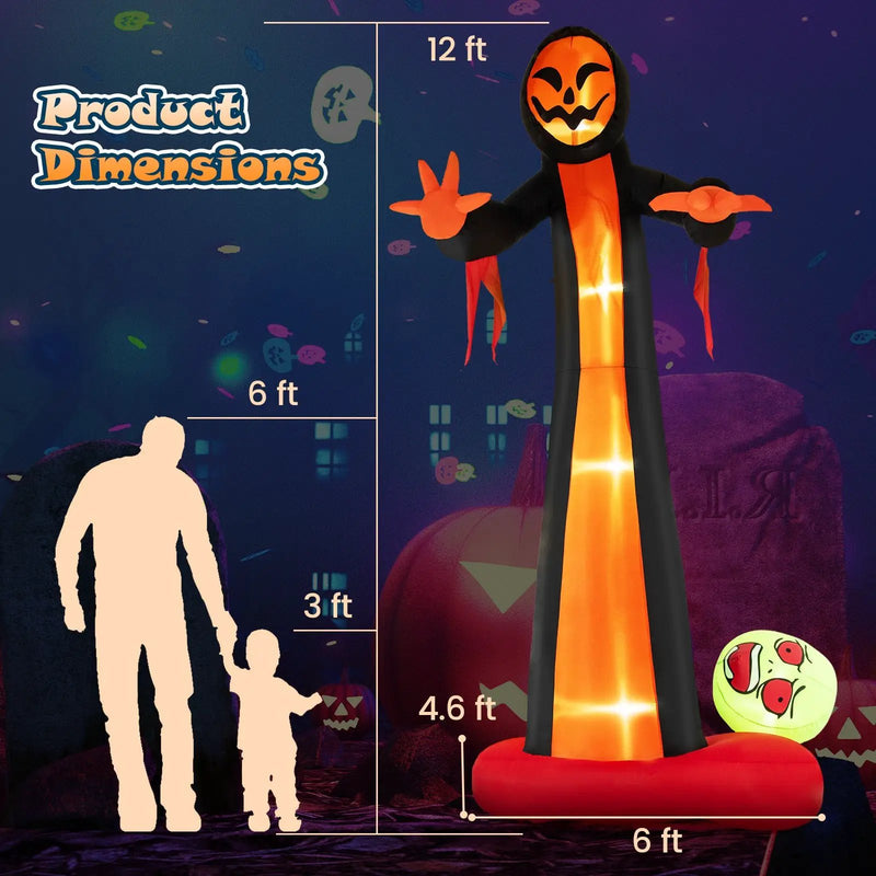 12 Feet Inflatable Grim Reaper Ghost with Built-in LED Lights and Scary Skull by DirectDeals