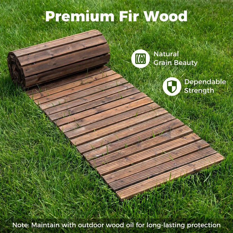 12 FT Wooden Garden Pathway 22 Inches Wide Outdoor Roll out Straight Walkway by DirectDeals