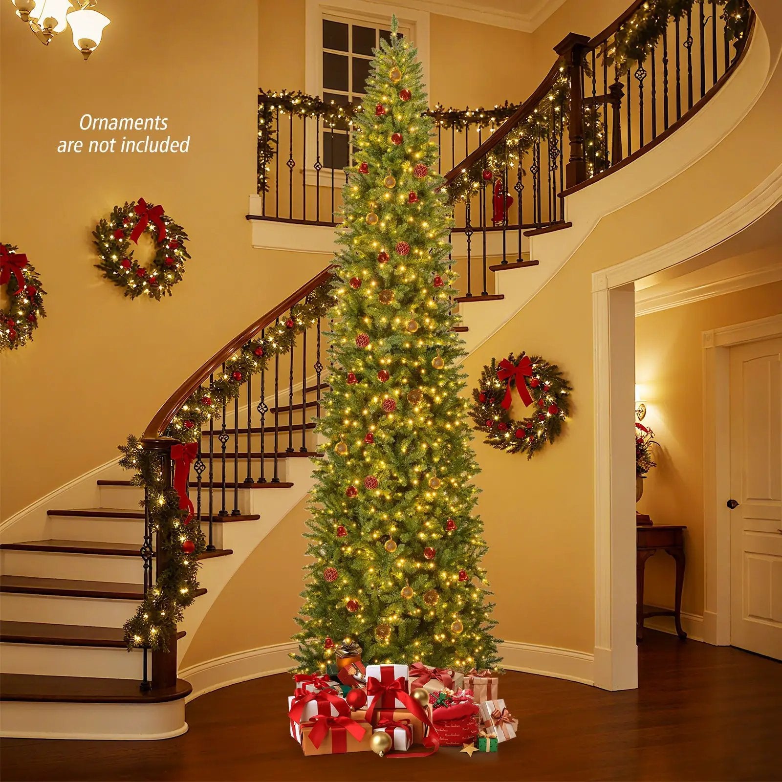 12 Feet Tall Pre-Lit Artificial Christmas Tree Outdoor Indoor Slim Pencil Tree with Lights by DirectDeals