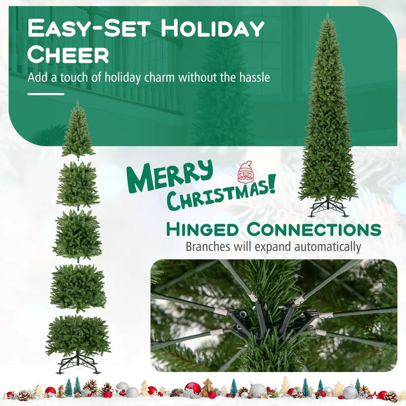 12 Feet Tall Pre-Lit Artificial Christmas Tree Outdoor Indoor Slim Pencil Tree with Lights by DirectDeals