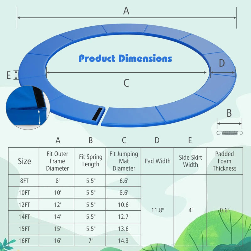 8-16 FT Trampoline Pad Replacement Safety Pad with Fixing Straps (Blue) by DirectDeals