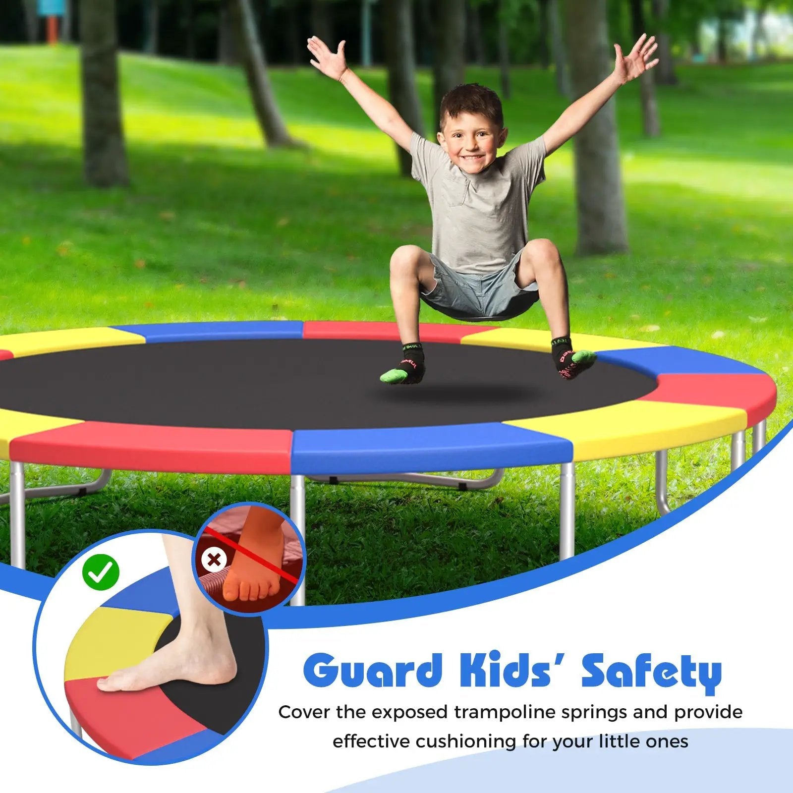 8-16 FT Trampoline Pad Replacement Safety Pad with Fixing Straps (Multicolor) by DirectDeals
