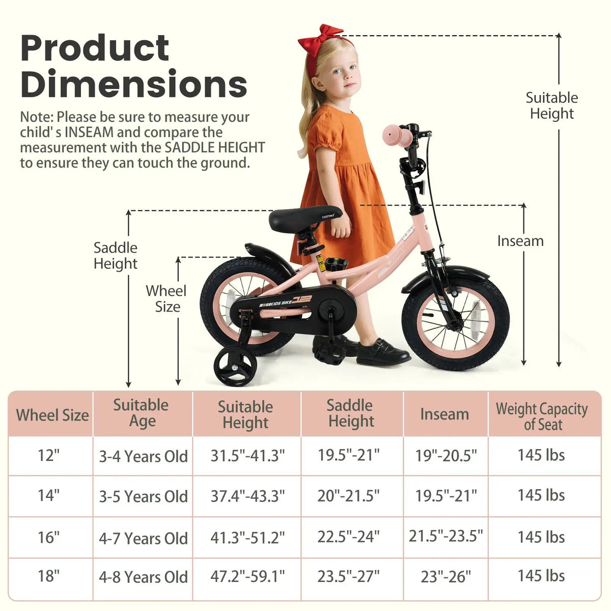 Kids Bike 12-18 Inch with Training Wheels - Pink, photo 4 of 32