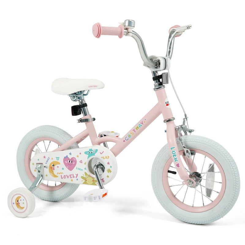 Kids Bike 12-18 Inch with Training Wheels - Pink Stars & Moon by DirectDeals