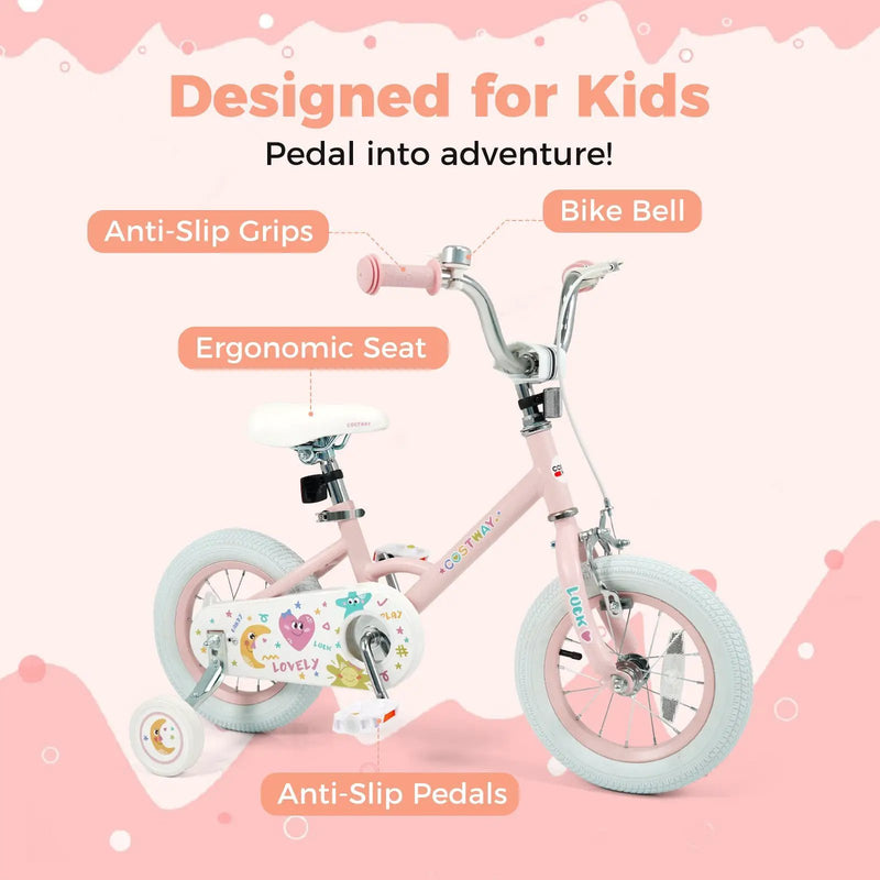 Kids Bike 12-18 Inch with Training Wheels - Pink Stars & Moon by DirectDeals