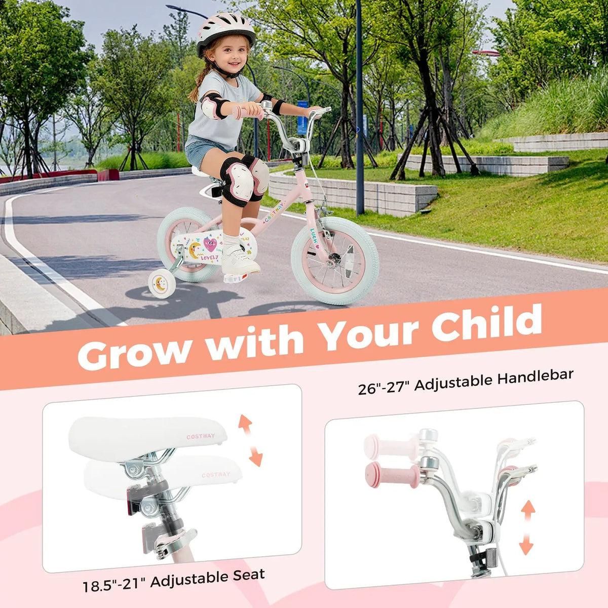 Kids Bike 12-18 Inch with Training Wheels - Pink Stars & Moon, photo 7 of 32