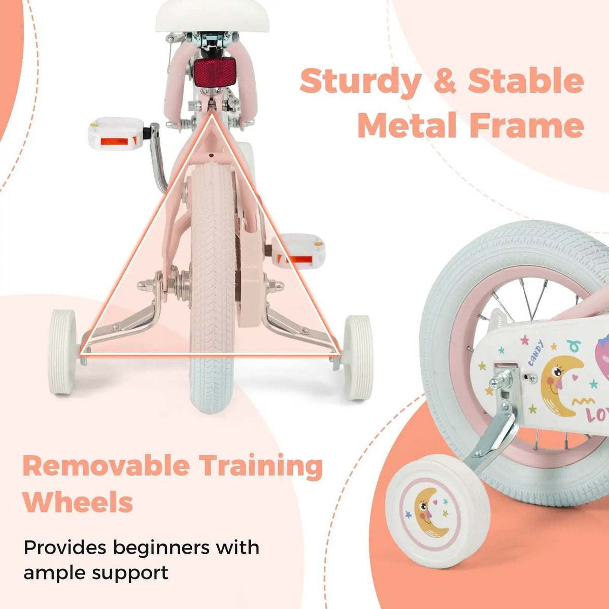 Kids Bike 12-18 Inch with Training Wheels - Pink Stars & Moon, photo 8 of 32
