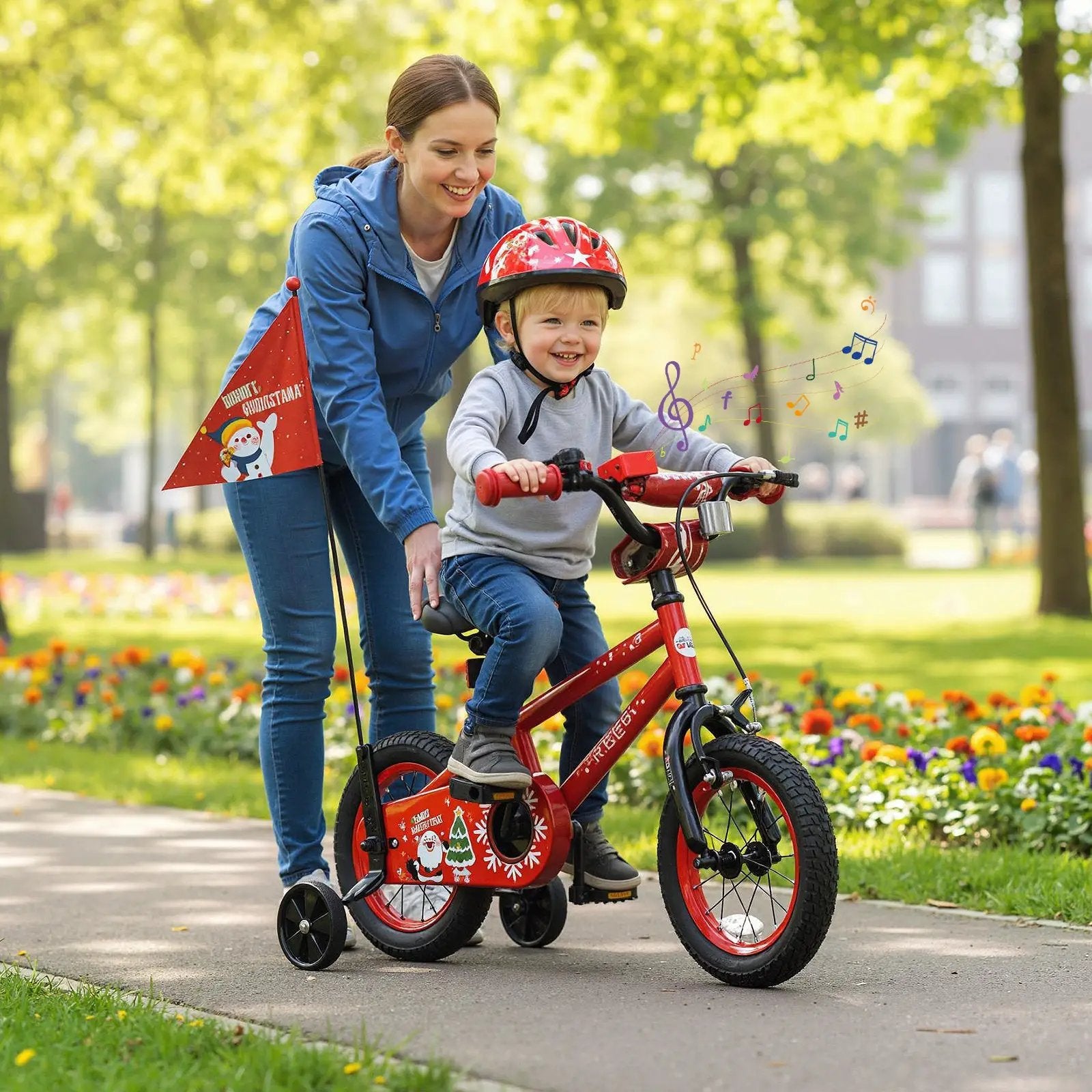 Kids Bike 12-18 Inch with Training Wheels & Christmas Music by DirectDeals