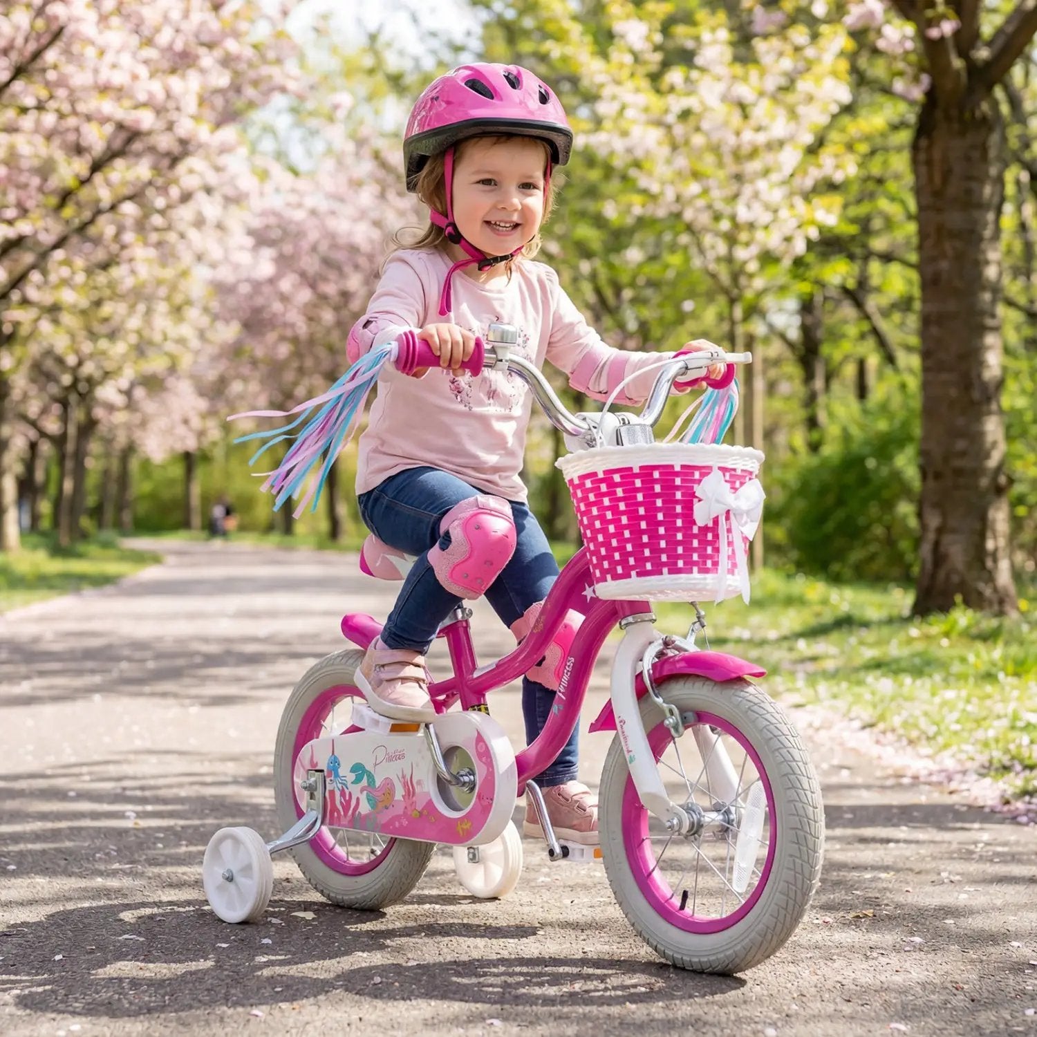Kids Bike 18-Inch with Training Wheels and Basket Rose Red by DirectDeals