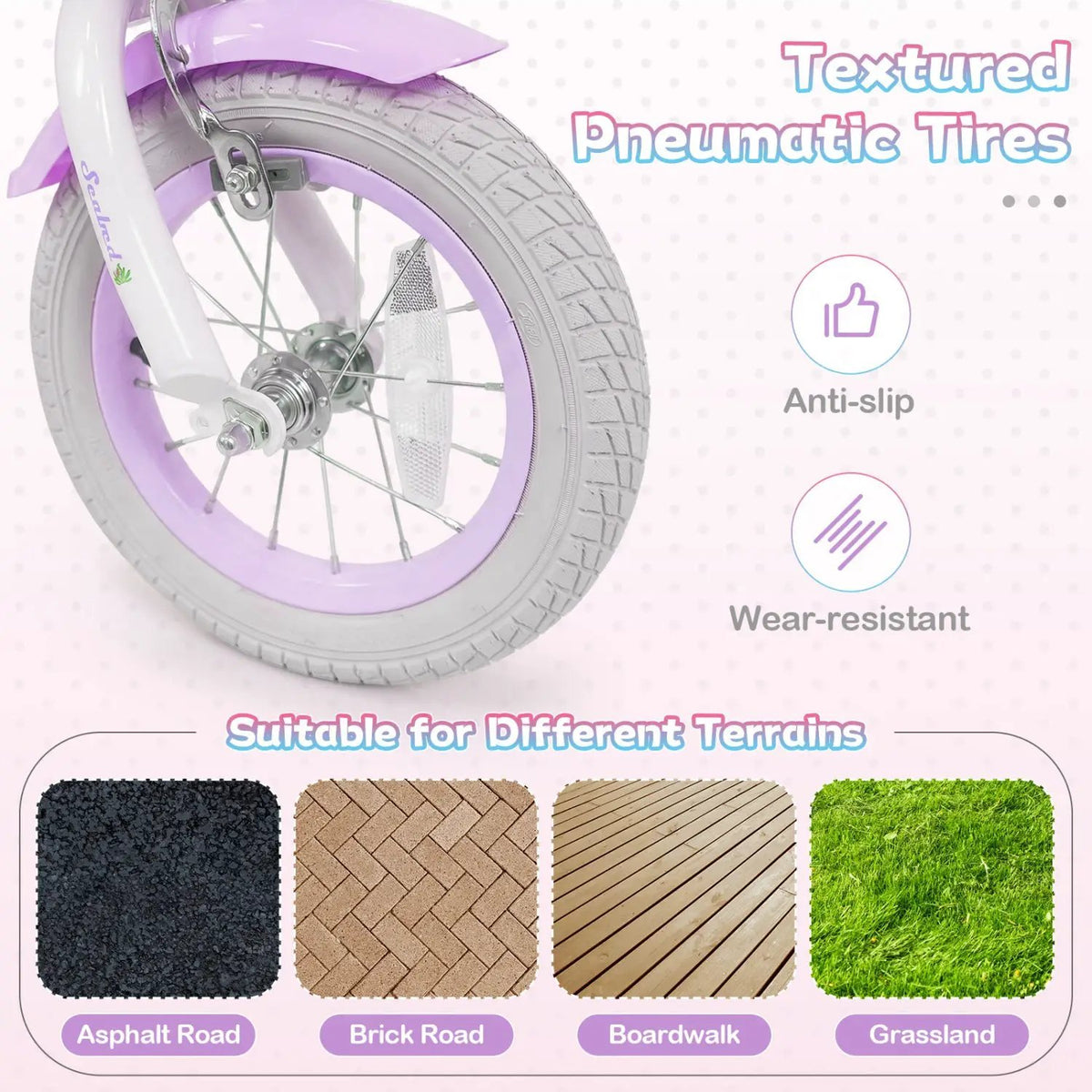 Kids Bike 12-20 Inch with Training Wheels & Basket Purple, photo 8 of 32