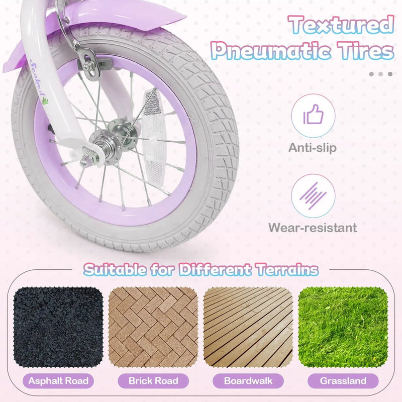 Kids Bike 12-20 Inch with Training Wheels & Basket Purple by DirectDeals