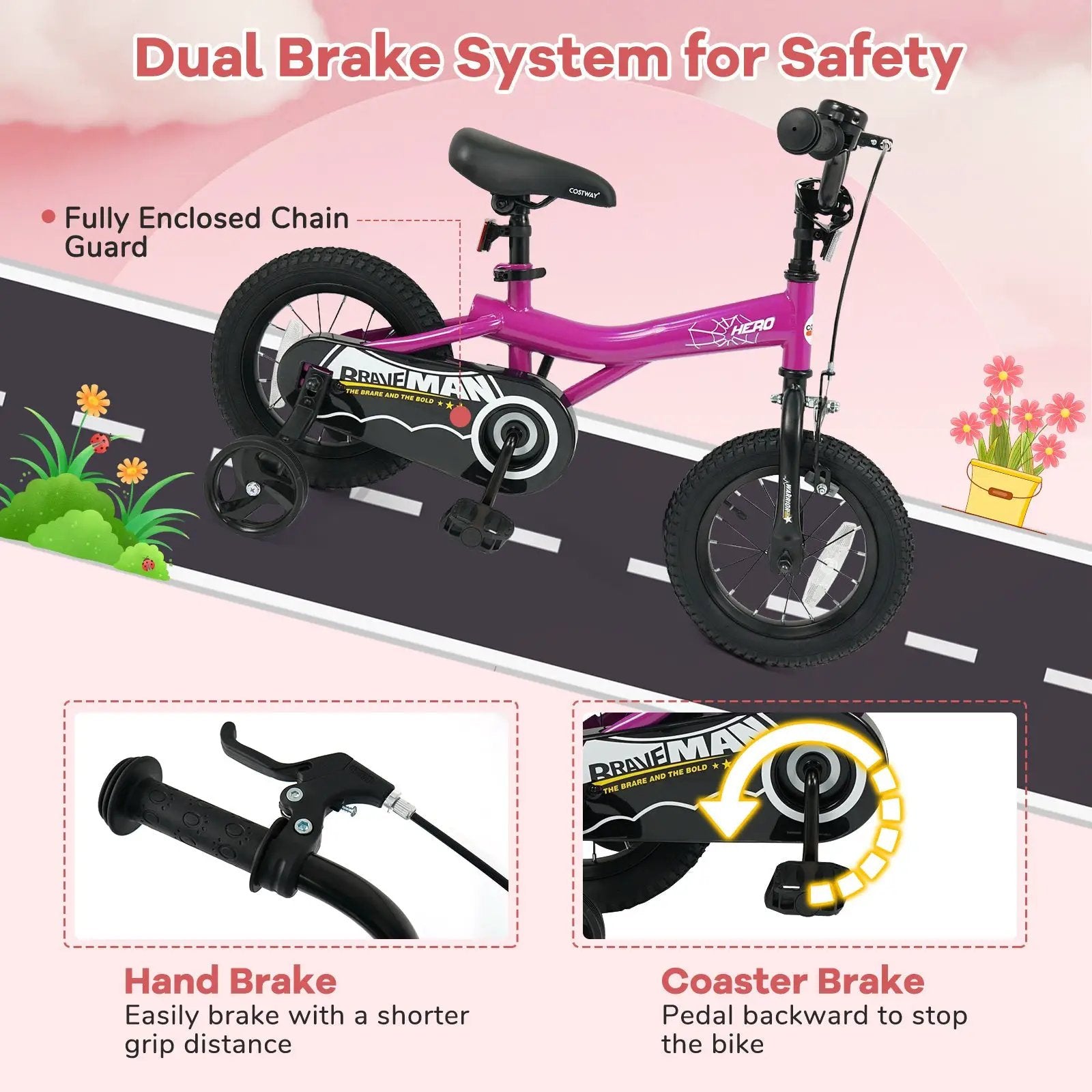 Kids Bike 14-Inch with Removable Training Wheels Pink by DirectDeals