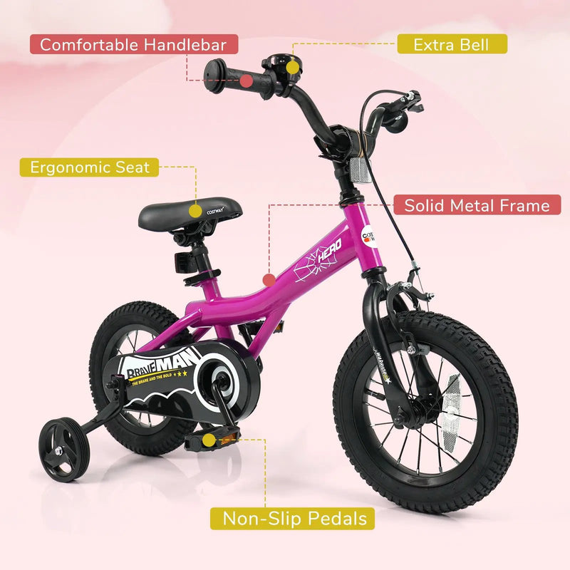 Kids Bike 14-Inch with Removable Training Wheels Pink by DirectDeals