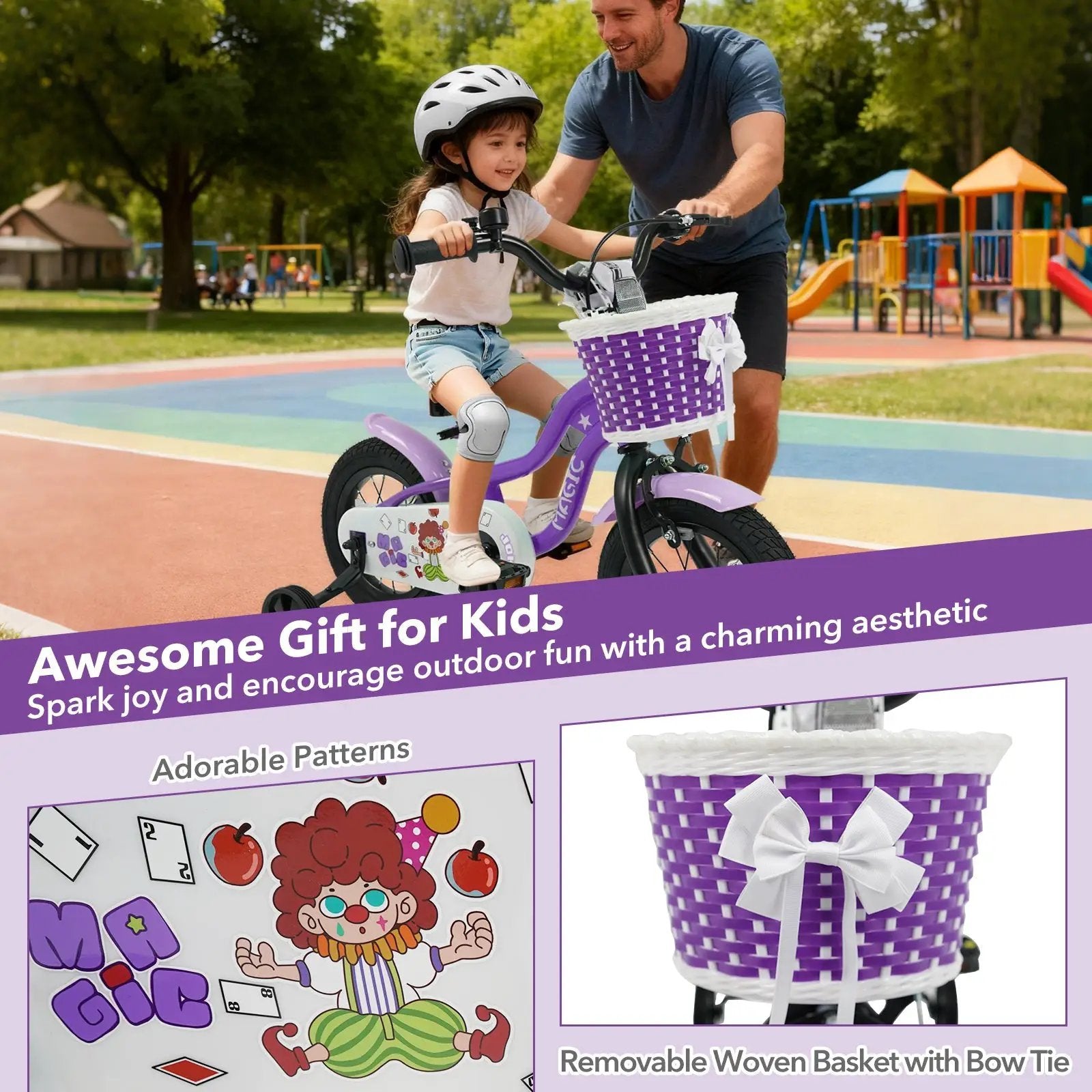 Kids Bike with Training Wheels 12-18 Inch - Purple by DirectDeals