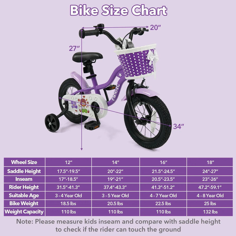 Kids Bike with Training Wheels 12-18 Inch - Purple by DirectDeals