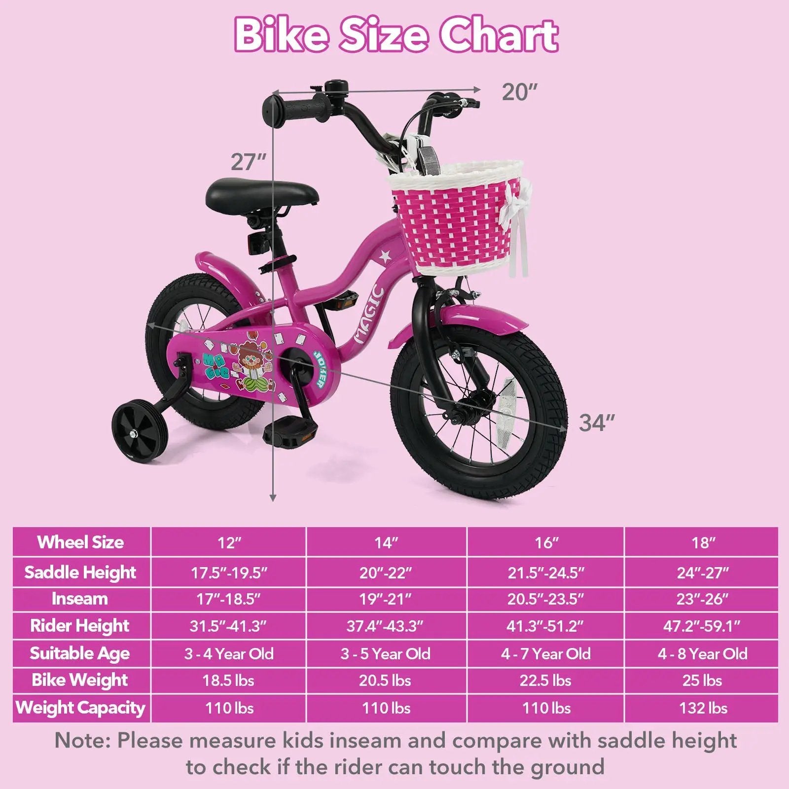 Kids Bike with Training Wheels 12-18 Inch - Magic Rose by DirectDeals