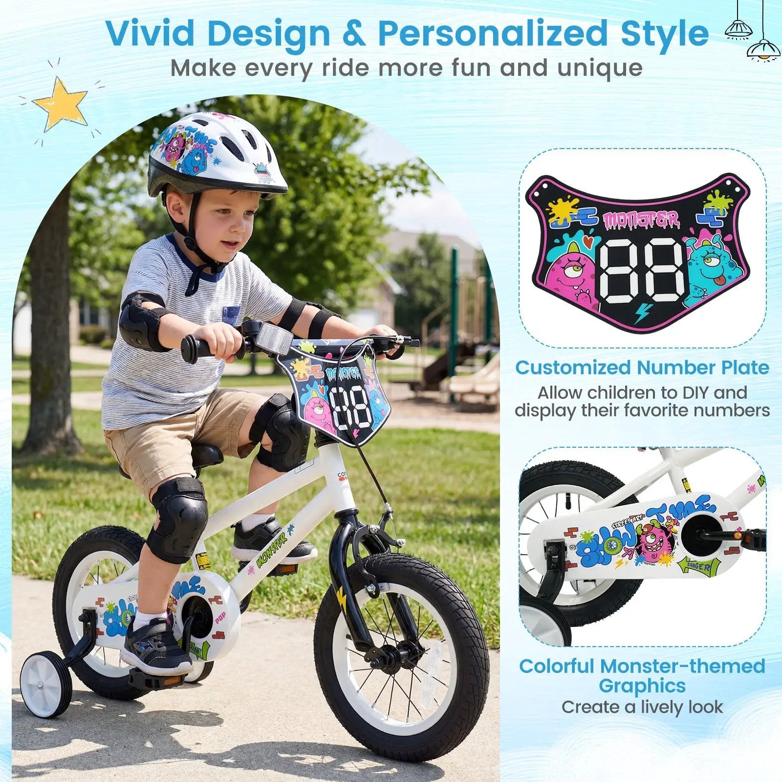 Kids Bike with Training Wheels 12-18 Inch White by DirectDeals