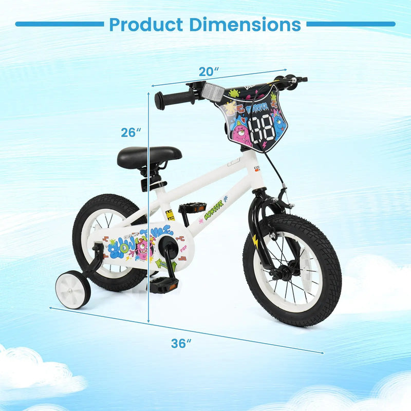 Kids Bike with Training Wheels 12-18 Inch White by DirectDeals