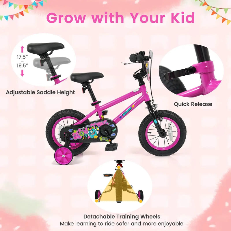 Kids Bike with Training Wheels 12-18 Inch Pink by DirectDeals