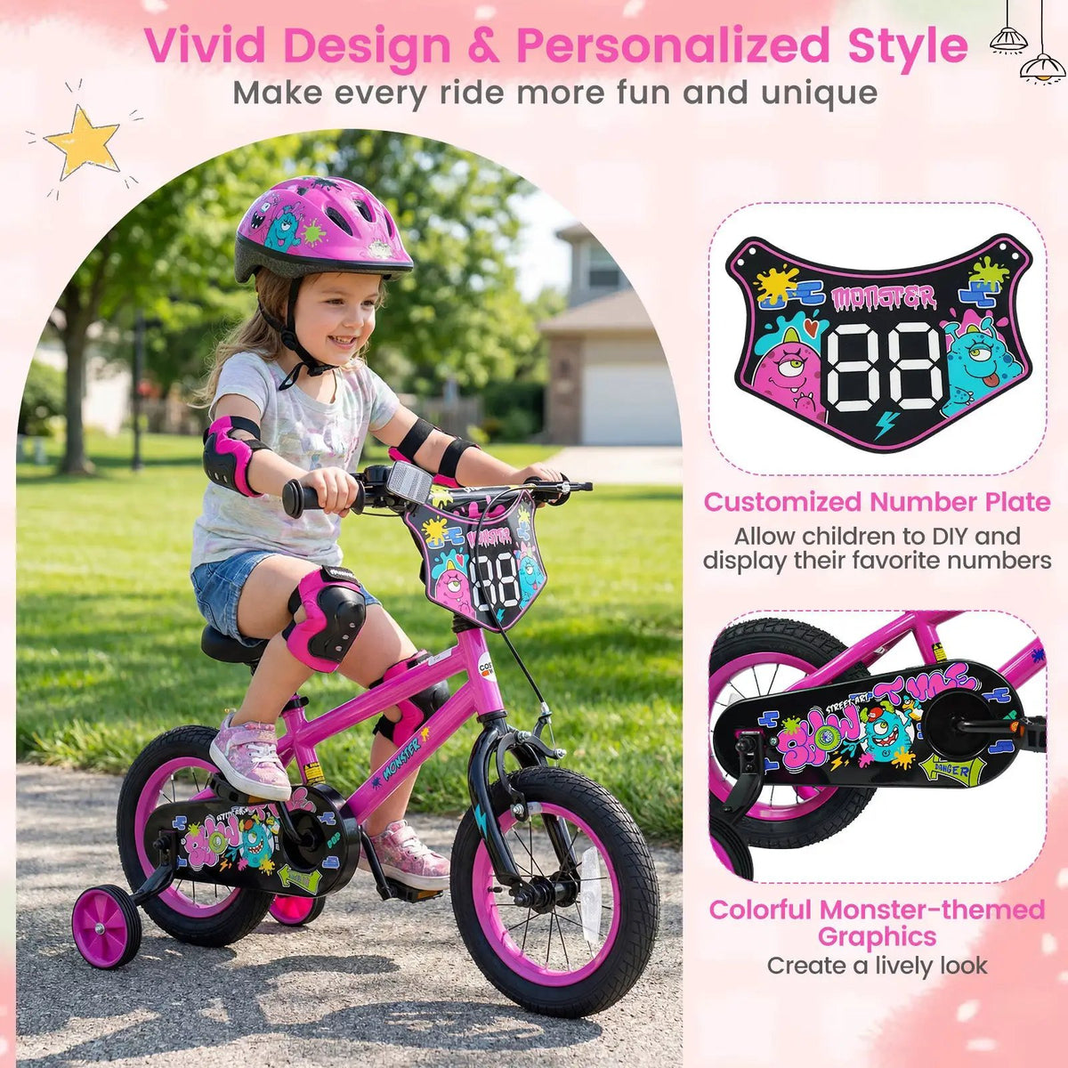 Kids Bike with Training Wheels 12-18 Inch Pink, photo 8 of 32