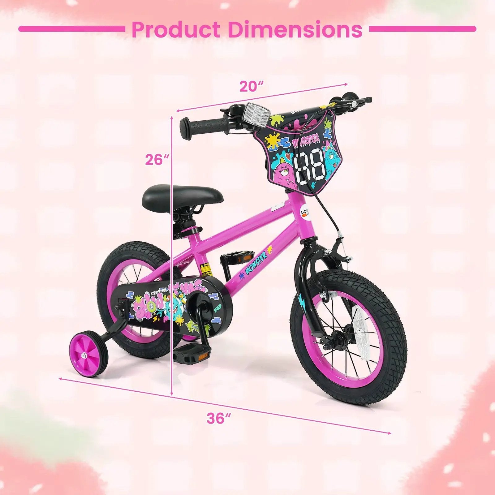 Kids Bike with Training Wheels 12-18 Inch Pink by DirectDeals