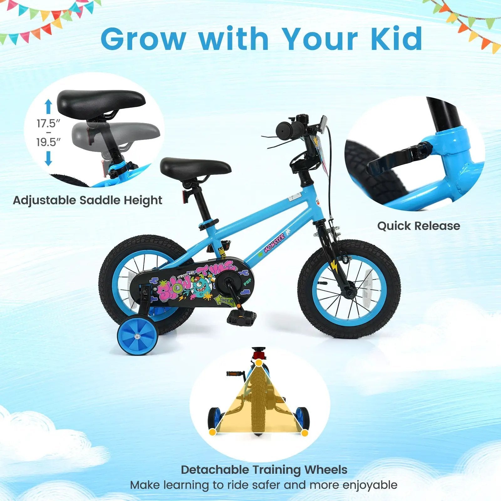 Kids Bike 16 Inch with Training Wheels Ages 4-7 by DirectDeals