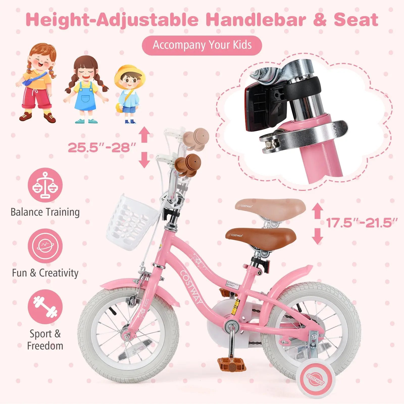 14 Inch Kids Bike with Training Wheels and Basket for Boys Girls 3-5 Years Old-14 inches by DirectDeals