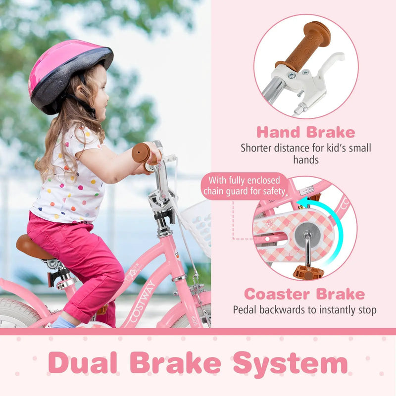 14 Inch Kids Bike with Training Wheels and Basket for Boys Girls 3-5 Years Old-14 inches by DirectDeals