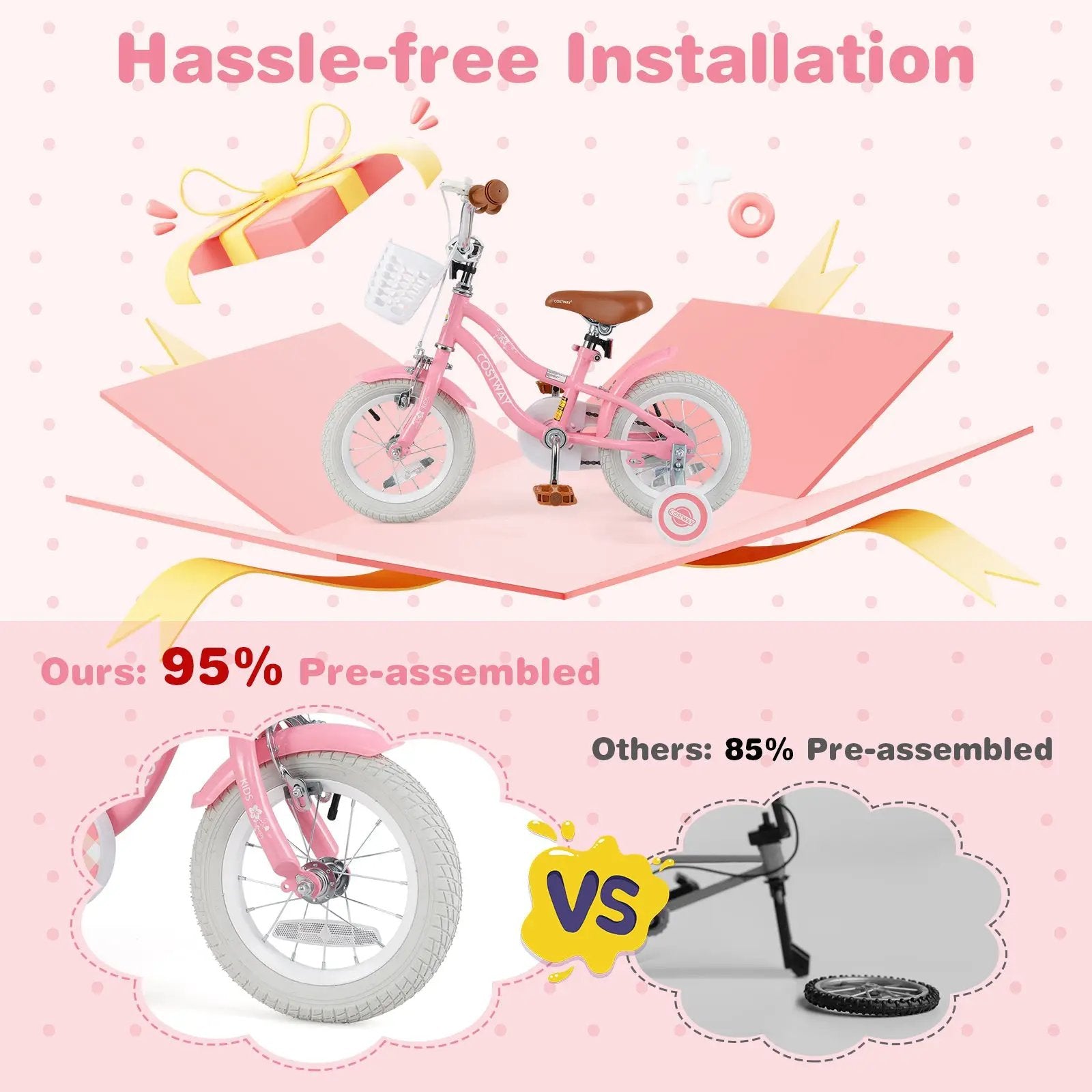 14 Inch Kids Bike with Training Wheels and Basket for Boys Girls 3-5 Years Old-14 inches by DirectDeals