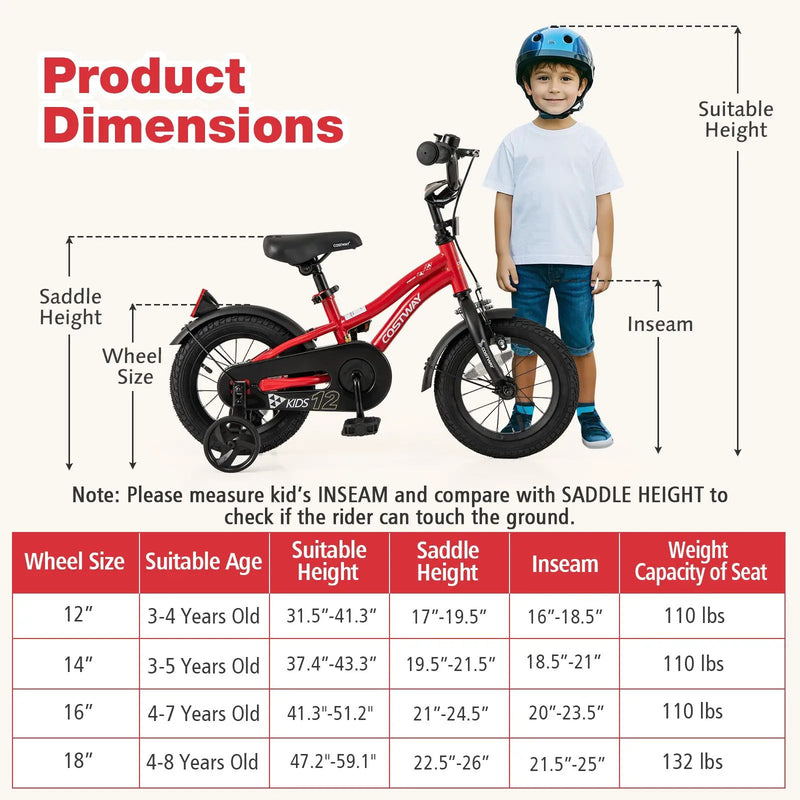 14 Inch Kids Bike Adjustable Bicycle with Reflectors and Bell for 3-5 Years Old by DirectDeals