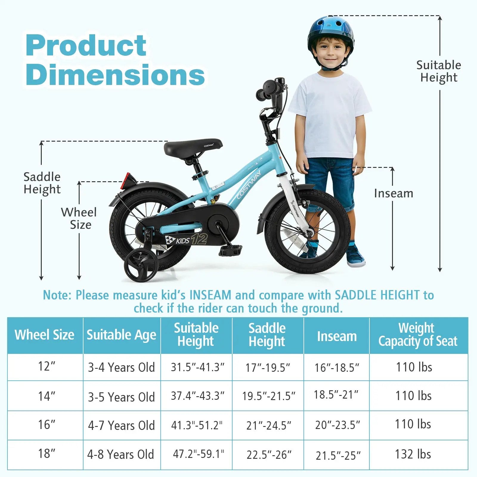 14-Inch Kids Bike for 3-5 Years Old Children Bicycle with Training Wheels by DirectDeals