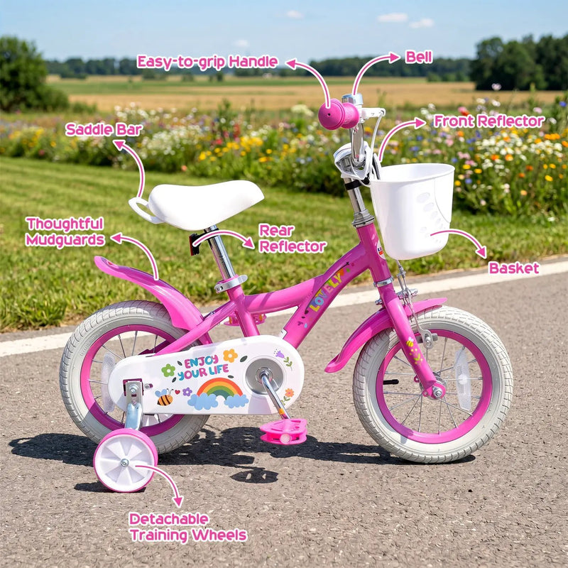 Girls Bike 12-18 Inch with Training Wheels and Basket by DirectDeals