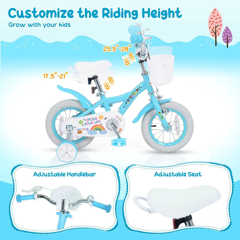 Girls Bike 12-18 Inch with Training Wheels and Basket by DirectDeals
