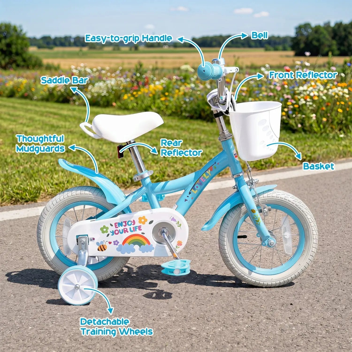Girls Bike 12-18 Inch with Training Wheels and Basket by DirectDeals