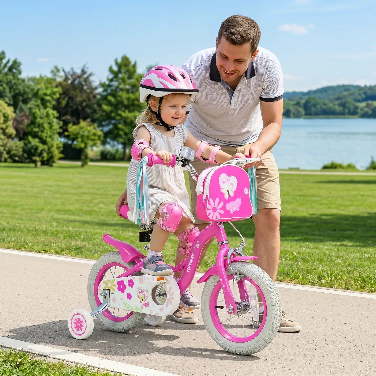 Girls Bike 12-18 Inch with Training Wheels and Front Bag by DirectDeals