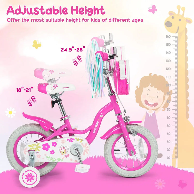 Girls Bike 12-18 Inch with Training Wheels and Front Bag by DirectDeals