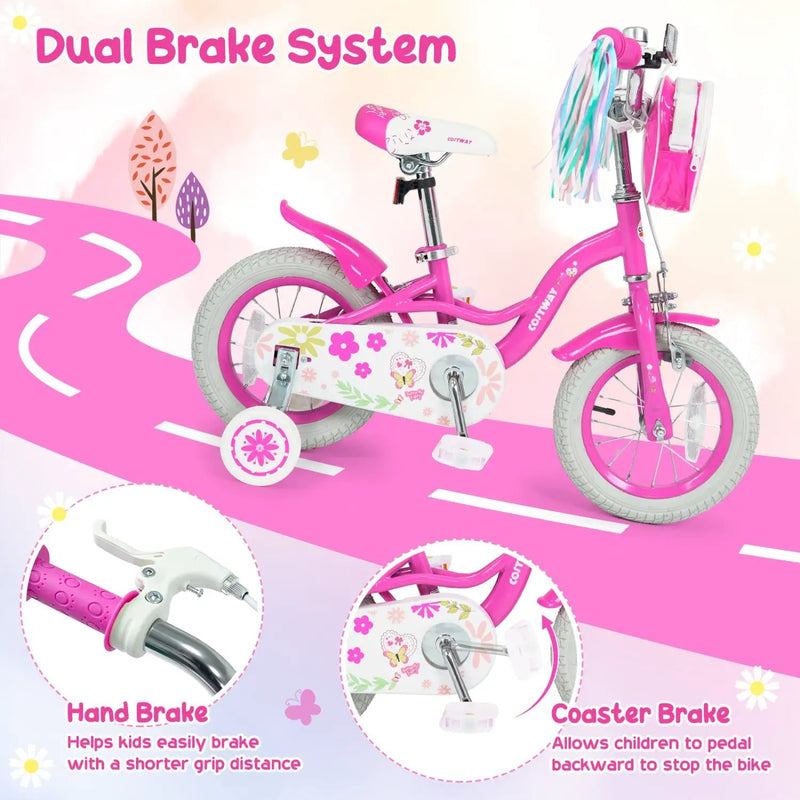 Girls Bike 12-18 Inch with Training Wheels and Front Bag by DirectDeals