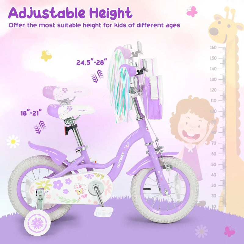 12-Inch Girls Bike with Training Wheels for Ages 3-4 by DirectDeals