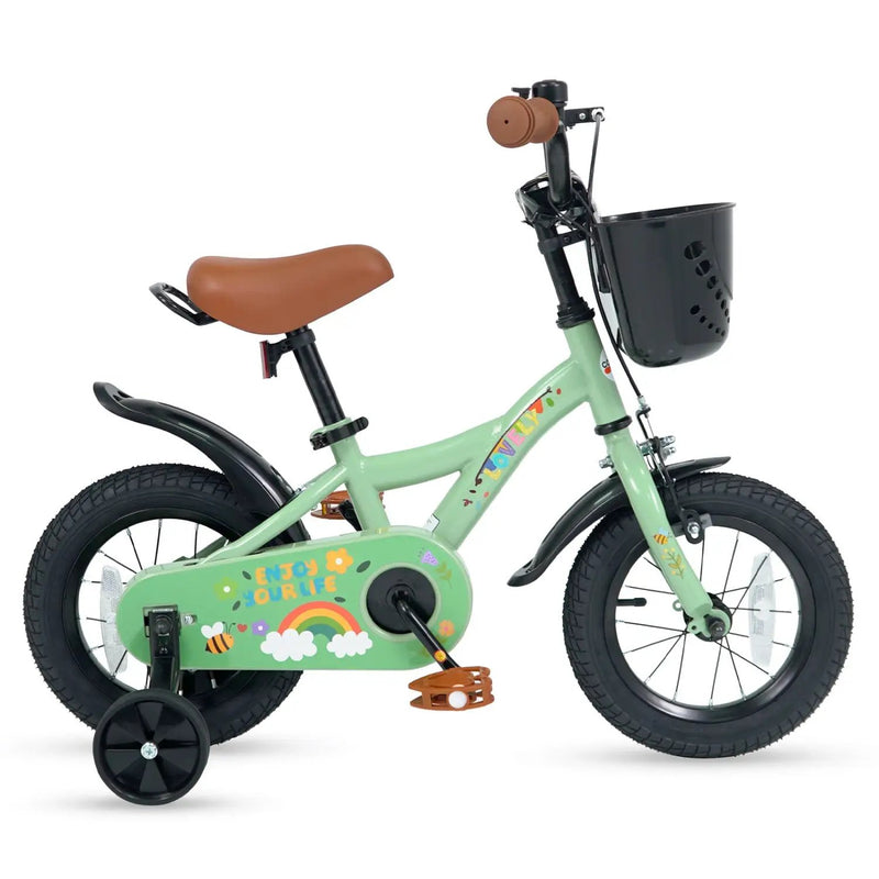 Girls Bike 12 Inch with Training Wheels and Basket - Green by DirectDeals