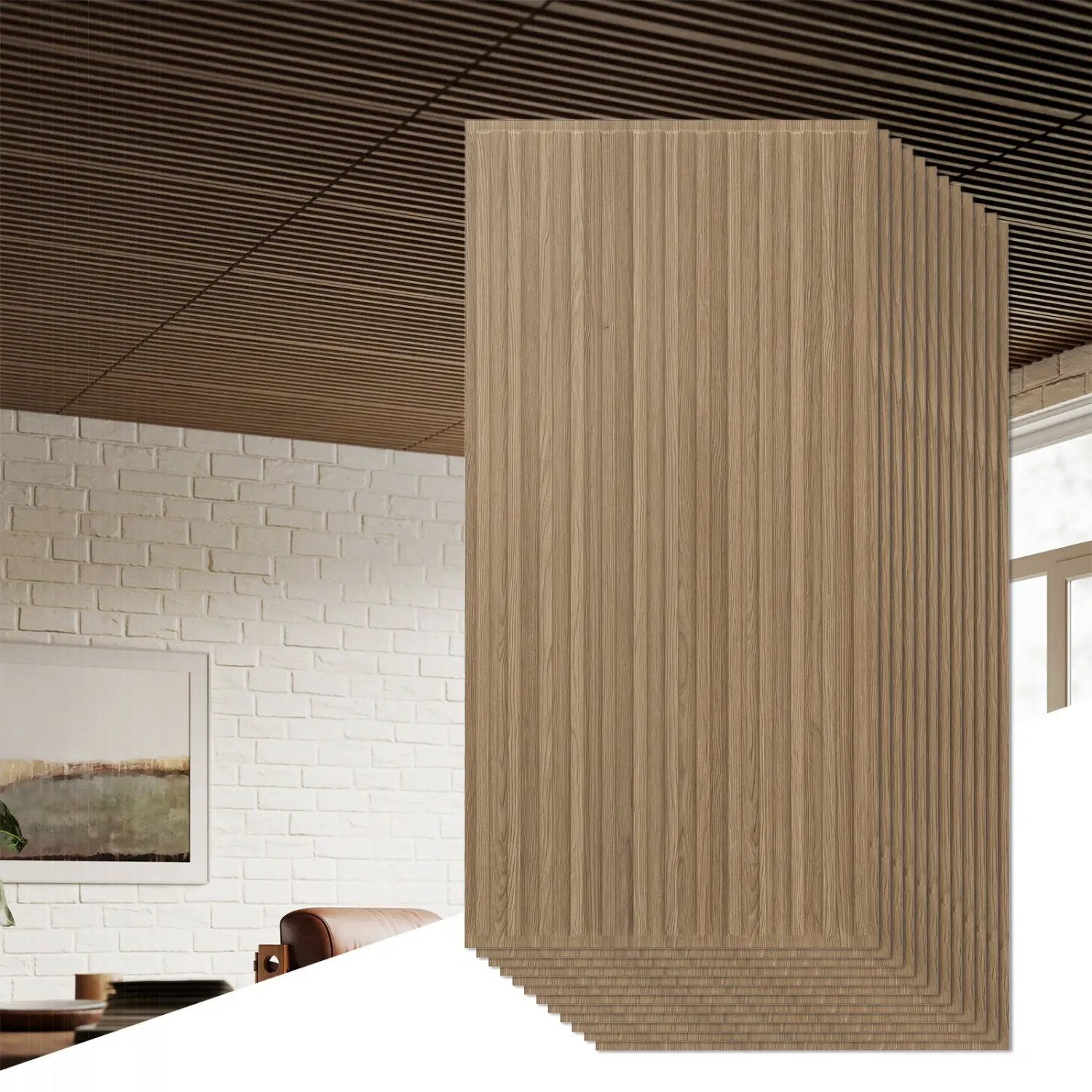 12-Pack PVC Slat Wall Panels for Interior Wall Decoration for Living Room and TV Background by DirectDeals