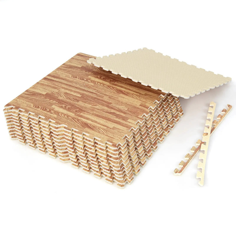 12 Tiles Wood Grain Foam Floor Mats with Borders by DirectDeals