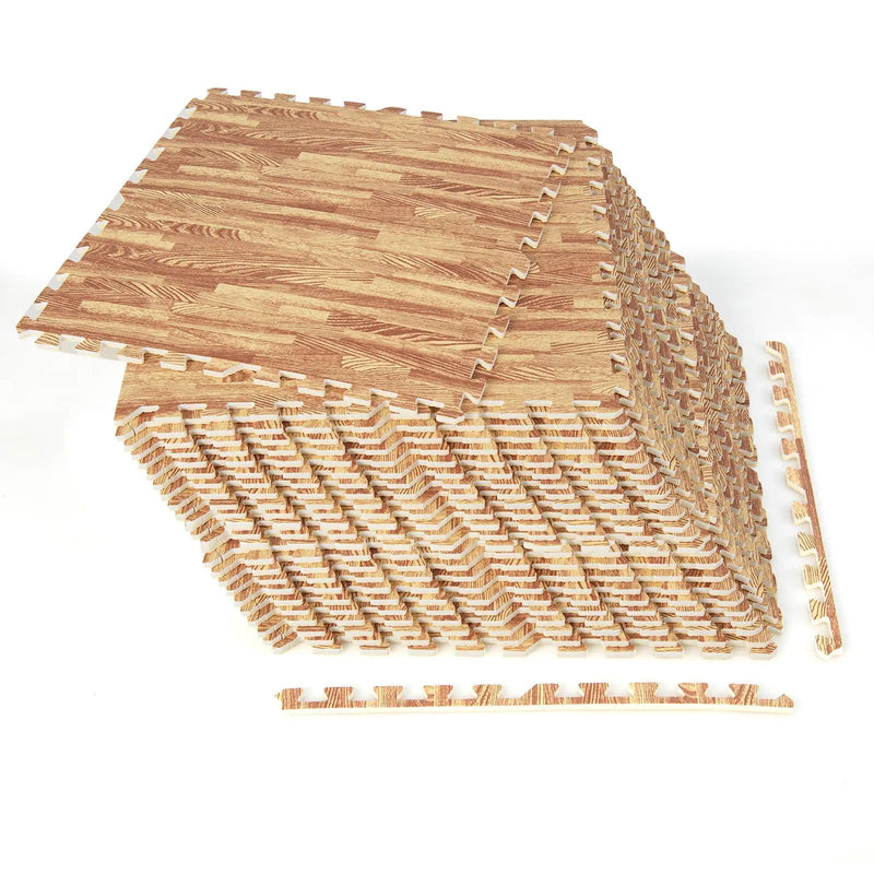 12 Tiles Wood Grain Foam Floor Mats with Borders by DirectDeals