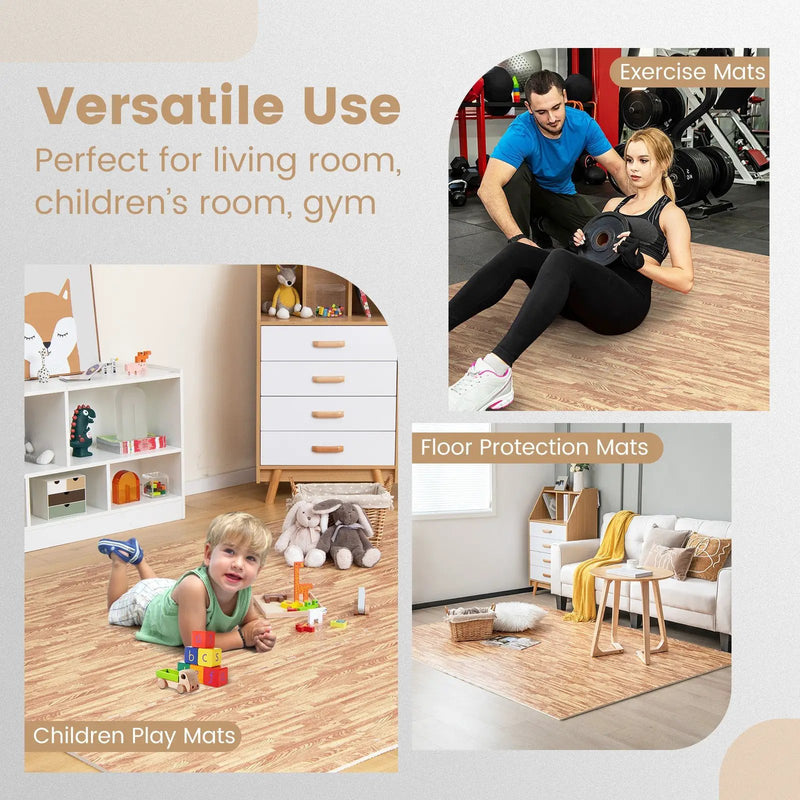 12 Tiles Wood Grain Foam Floor Mats with Borders by DirectDeals