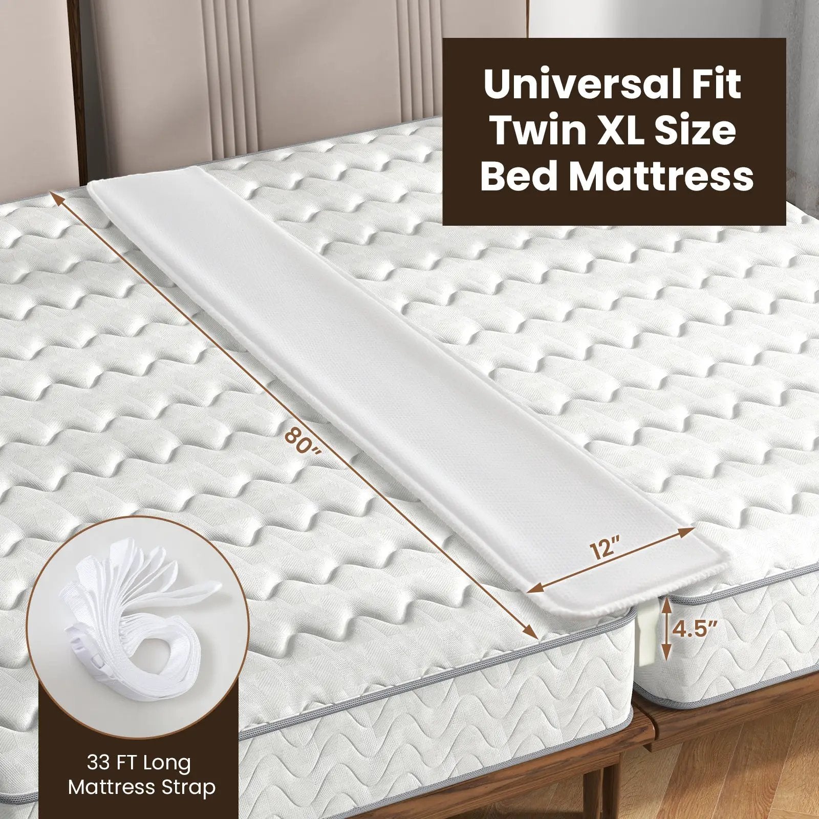9 Inch Wide Bed Bridge Twin to King Converter Kit with Strap by DirectDeals