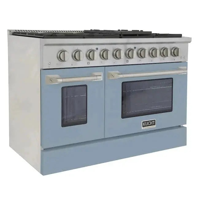 Kucht 48" Gas Range in Stainless Steel with Light Blue Oven Doors, KNG481-LB by Farmhouse Kitchen and Bath