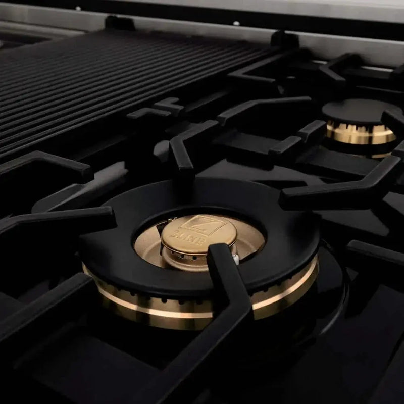 ZLINE 48" Autograph, Dual Fuel Range, Black Door, Gold, RASZ-BLM-48-G by Farmhouse Kitchen and Bath
