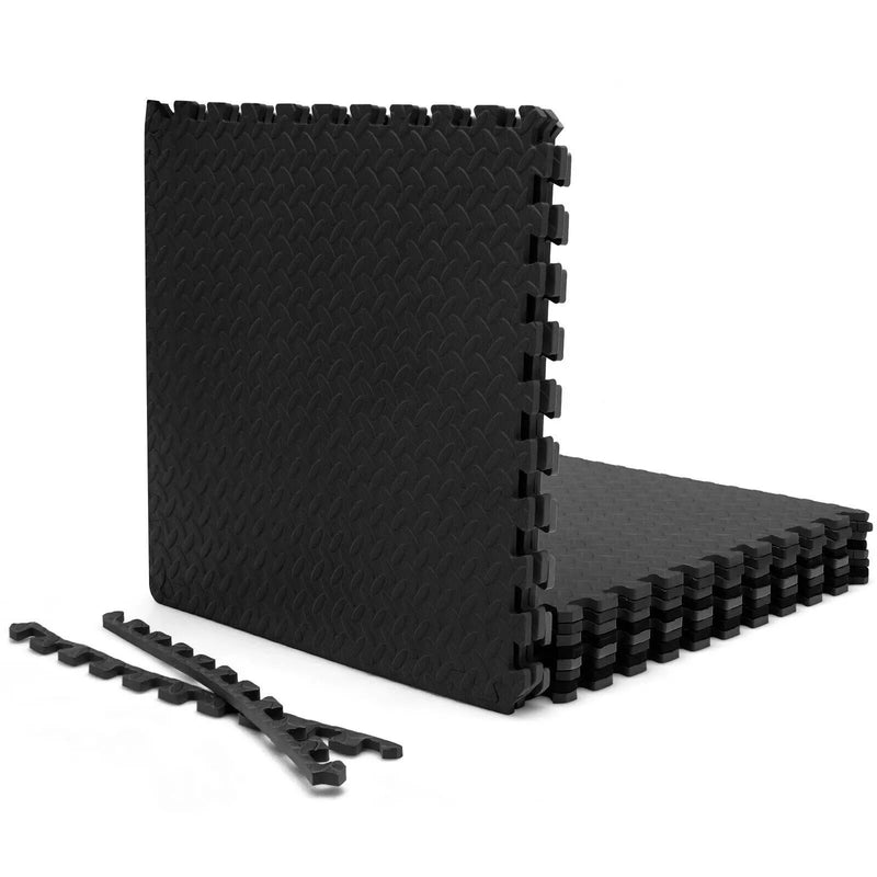 12 Pieces Puzzle Interlocking Flooring Mat with Anti-slip and Waterproof Surface-Black by DirectDeals