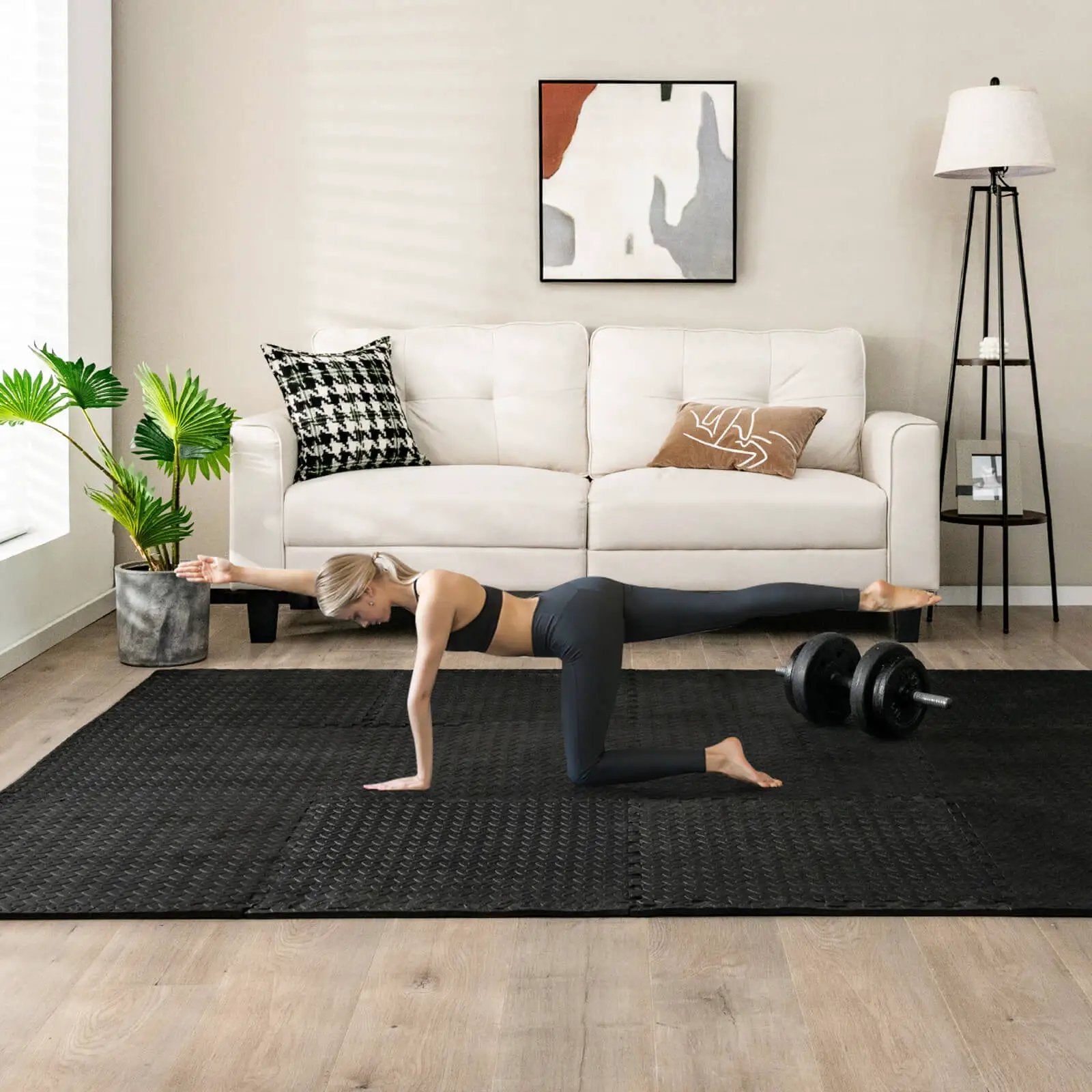 12 Pieces Puzzle Interlocking Flooring Mat with Anti-slip and Waterproof Surface-Black by DirectDeals
