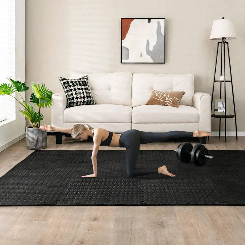 12 Pieces Puzzle Interlocking Flooring Mat with Anti-slip and Waterproof Surface-Black by DirectDeals
